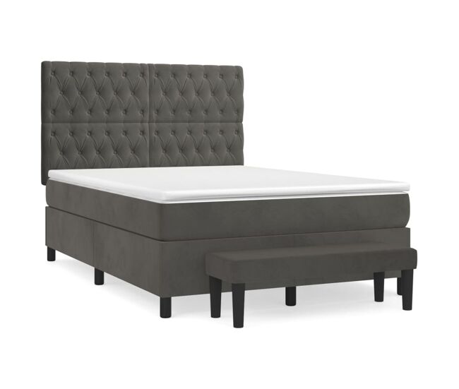Cama box spring con colchón terciopelo gris oscuro 140x200 cm diseño de botones