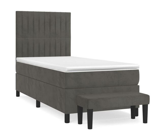 Cama box spring con colchón terciopelo gris oscuro 90x190 cm rayas verticales