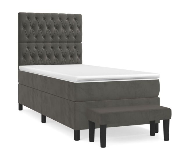 Cama box spring con colchón terciopelo gris oscuro 100x200 cm diseño de botones