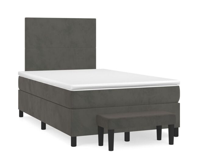 Cama box spring con colchón terciopelo gris oscuro 120x200 cm diseño plano