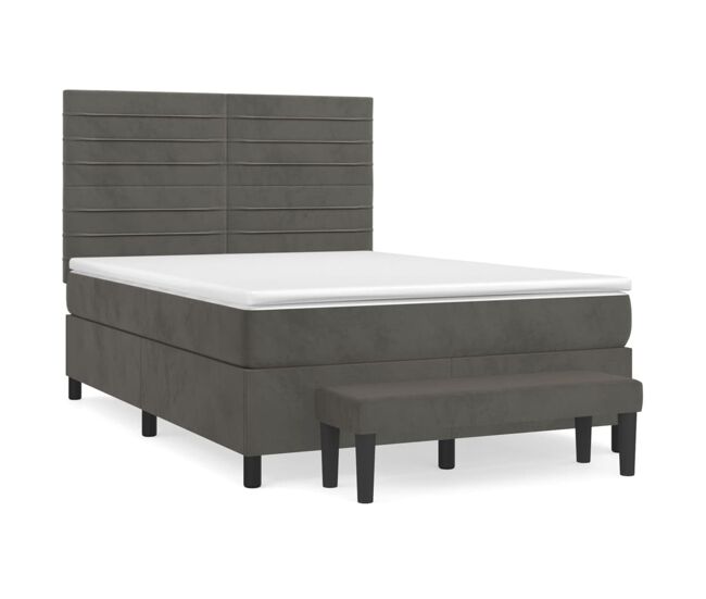 Cama box spring con colchón terciopelo gris oscuro 140x200 cm rayas horizontales