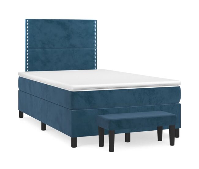 Cama box spring con colchón terciopelo azul oscuro 120x200 cm liso con clavos