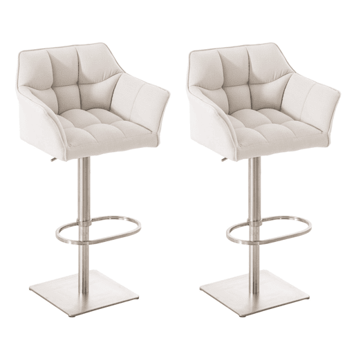 Juego de 2 taburetes de bar Damaso con tapizado de tela Blanco 45X64X88 cm