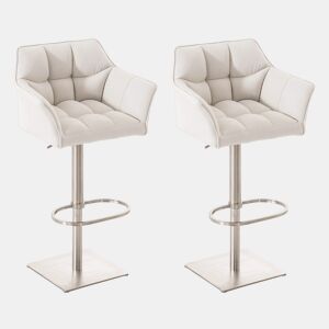 Juego de 2 taburetes de bar Damaso con tapizado de tela Blanco 45X64X88 cm