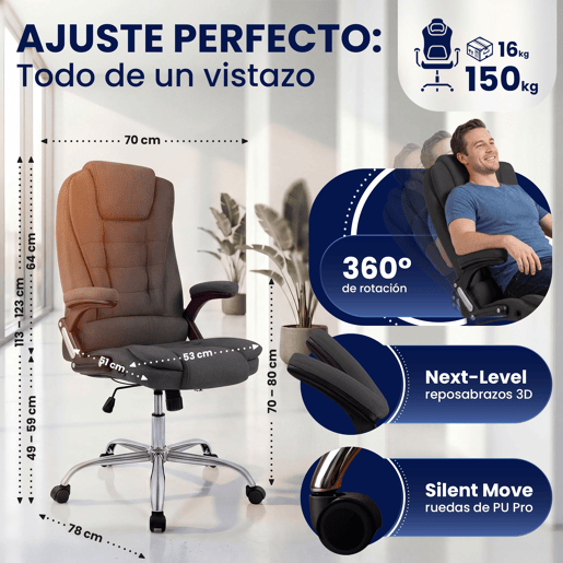 Silla de Oficina Thor de Tela Gris oscuro 78X69.5X113 cm