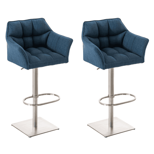 Juego de 2 taburetes de bar Damaso con tapizado de tela Azul 45X64X88 cm