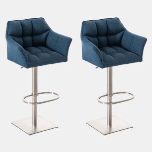 Juego de 2 taburetes de bar Damaso con tapizado de tela Azul 45X64X88 cm