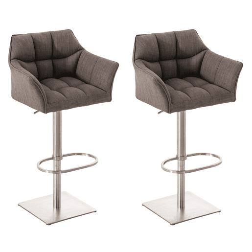 Juego de 2 taburetes de bar Damaso con tapizado de tela Gris 45X64X88 cm