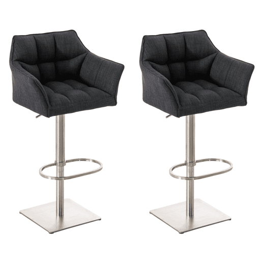 Juego de 2 taburetes de bar Damaso con tapizado de tela Gris oscuro 45X64X88 cm