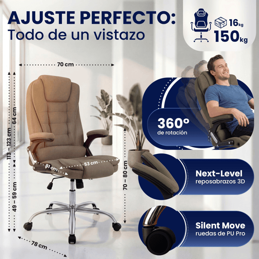 Silla de Oficina Thor de Tela Gris topo 78X69.5X113 cm