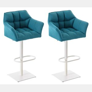 Juego de 2 taburetes de bar Damaso con tapizado de tela Turquesa 45X64X88 cm