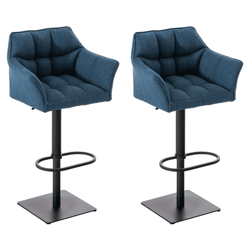 Juego de 2 taburetes de bar Damaso con tapizado de tela Azul 45X64X88 cm