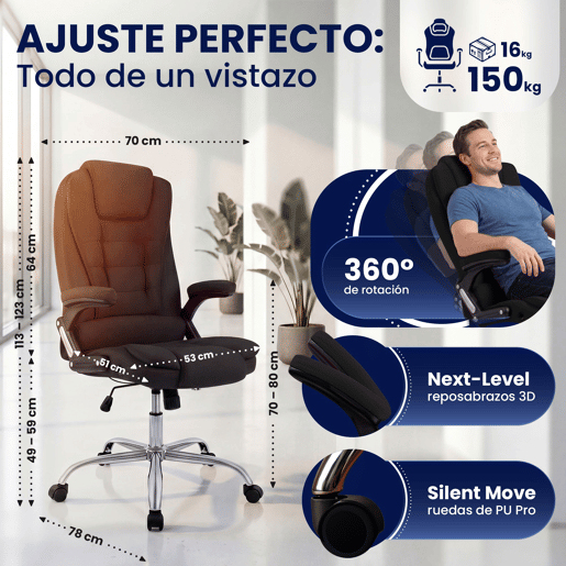 Silla de Oficina Thor de Tela Negro 78X69.5X113 cm