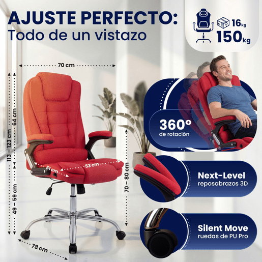 Silla de Oficina Thor de Tela Rojo 78X69.5X113 cm