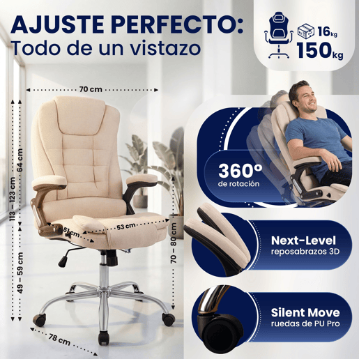 Silla de Oficina Thor de Tela Crema 78X69.5X113 cm