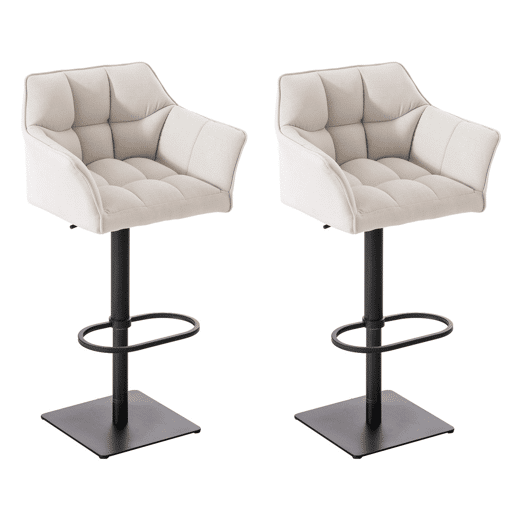 Juego de 2 taburetes de bar Damaso con tapizado de tela Blanco 45X64X88 cm