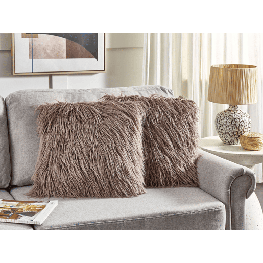 Conjunto de 2 almofadas decorativas COROKIA Imitação de pele 45 x 45 cm Creme Sólido