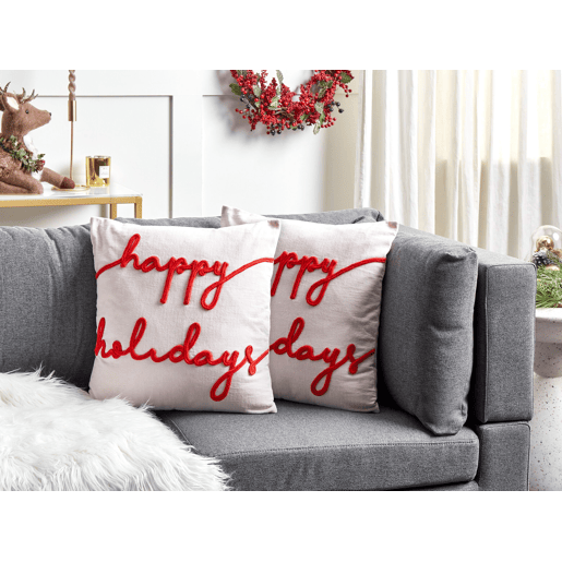 Conjunto de 2 almofadas decorativas EXACUM Veludo 45 x 45 cm Branco Padrão natalicio