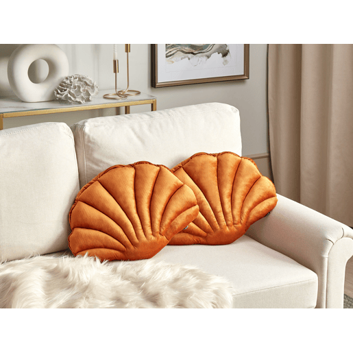Conjunto de 2 almofadas decorativas CONSOLIDA Veludo 47 x 35 cm Laranja Sólido