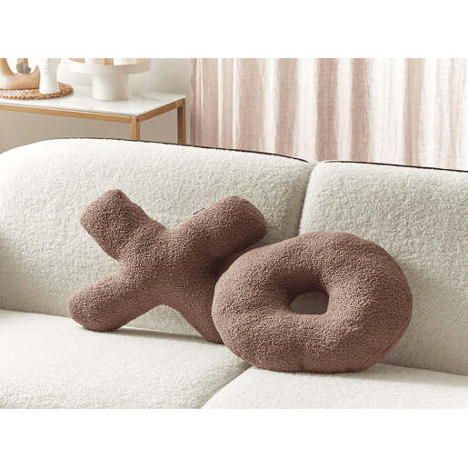 Conjunto de 2 almofadas decorativas HESPERIS Bouclé Castanho Sólido
