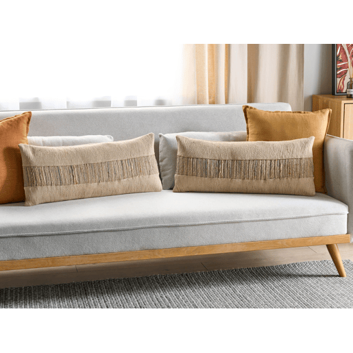 Conjunto de 2 almofadas decorativas LUINA Juta 30 x 70 cm Creme Sólido