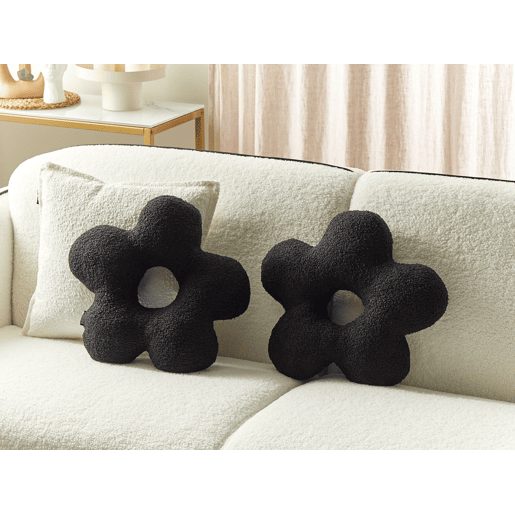 Conjunto de 2 almofadas decorativas CAMPONULA Bouclé 40 x 40 cm Preto Sólido
