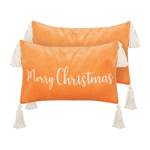 Conjunto de 2 almofadas decorativas LITHOPS Veludo 30 x 50 cm Laranja Padrão natalicio