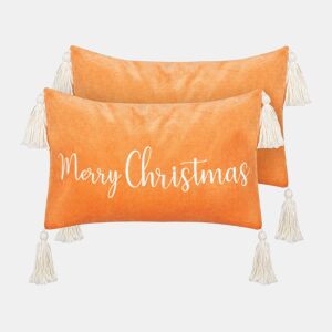 Conjunto de 2 almofadas decorativas LITHOPS Veludo 30 x 50 cm Laranja Padrão natalicio