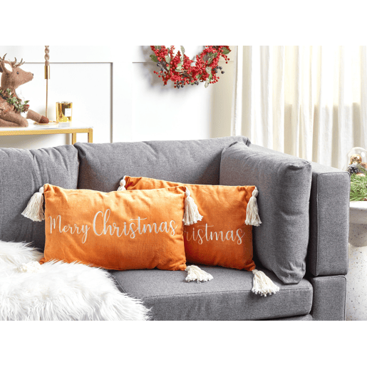 Conjunto de 2 almofadas decorativas LITHOPS Veludo 30 x 50 cm Laranja Padrão natalicio