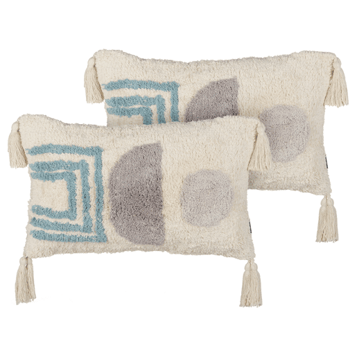 Conjunto de 2 almofadas decorativas CASSIOPE Algodão 30 x 50 cm Branco Padrão geométrico