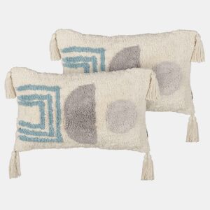 Conjunto de 2 almofadas decorativas CASSIOPE Algodão 30 x 50 cm Branco Padrão geométrico