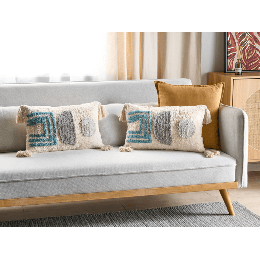 Conjunto de 2 almofadas decorativas CASSIOPE Algodão 30 x 50 cm Branco Padrão geométrico