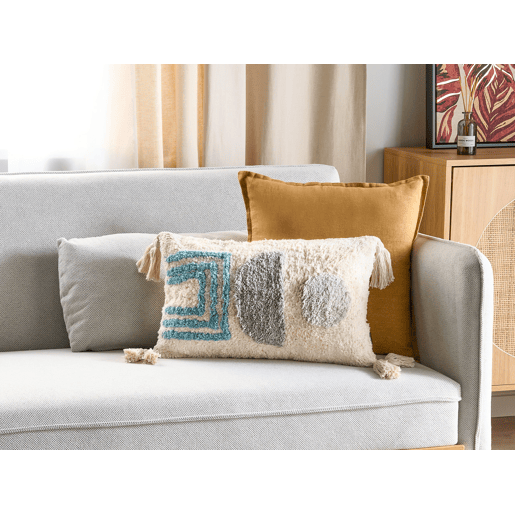 Conjunto de 2 almofadas decorativas CASSIOPE Algodão 30 x 50 cm Branco Padrão geométrico