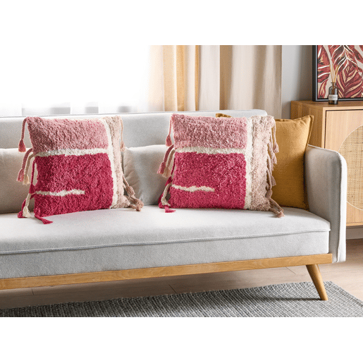 Conjunto de 2 almofadas decorativas BISTORTA Algodão 45 x 45 cm Rosa Padrão geométrico