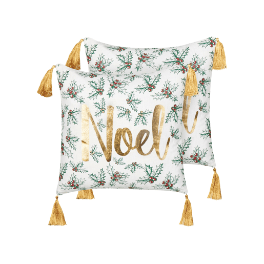 Conjunto de 2 almofadas decorativas ZAMIA Algodão 45 x 45 cm Branco Padrão natalicio