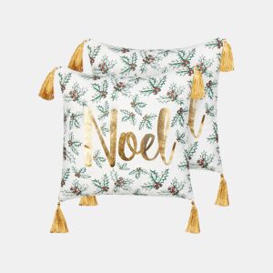 Conjunto de 2 almofadas decorativas ZAMIA Algodão 45 x 45 cm Branco Padrão natalicio