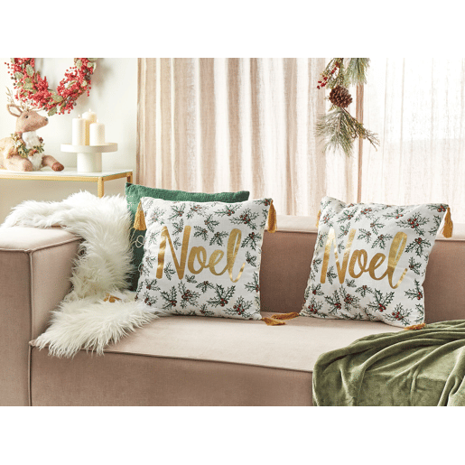 Conjunto de 2 almofadas decorativas ZAMIA Algodão 45 x 45 cm Branco Padrão natalicio