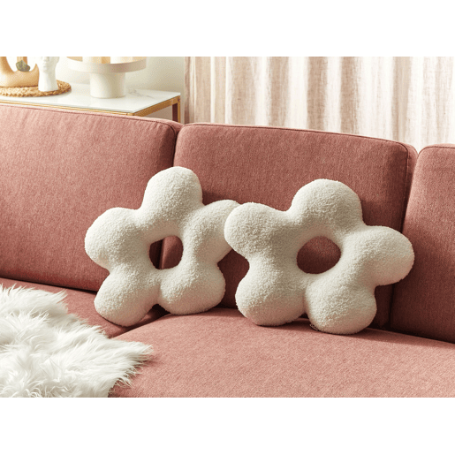 Conjunto de 2 almofadas decorativas CAMPONULA Bouclé 40 x 40 cm Branco creme Sólido