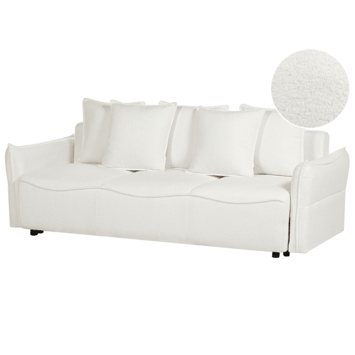 Sofá-cama KRAMA Bouclé Branco com arrumação 3 lugares