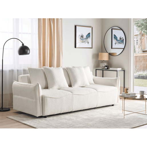 Sofá-cama KRAMA Bouclé Branco com arrumação 3 lugares