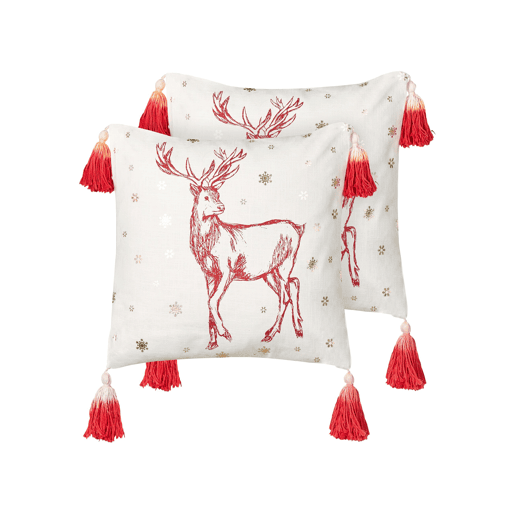 Conjunto de 2 almofadas decorativas VALLOTA Algodão 45 x 45 cm Branco Padrão natalicio