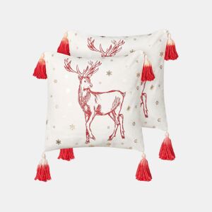 Conjunto de 2 almofadas decorativas VALLOTA Algodão 45 x 45 cm Branco Padrão natalicio
