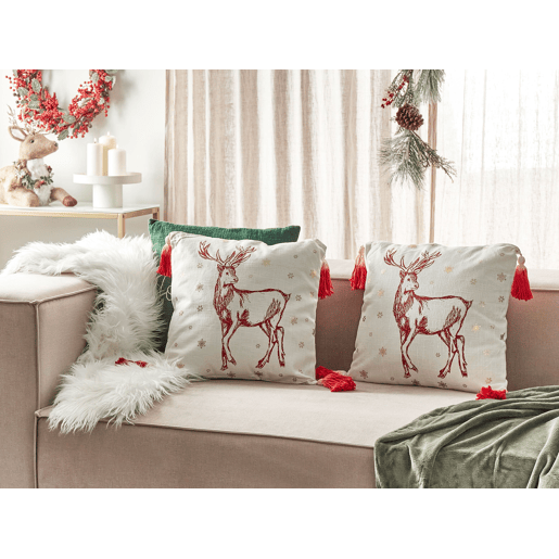 Conjunto de 2 almofadas decorativas VALLOTA Algodão 45 x 45 cm Branco Padrão natalicio