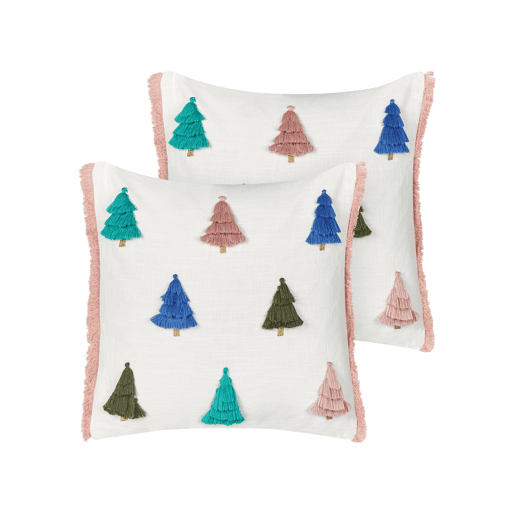 Conjunto de 2 almofadas decorativas SKIMMIA Algodão 45 x 45 cm Branco Padrão natalicio