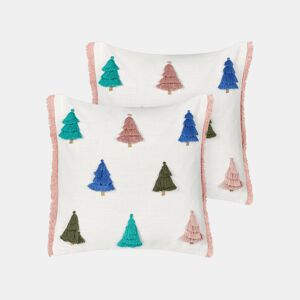 Conjunto de 2 almofadas decorativas SKIMMIA Algodão 45 x 45 cm Branco Padrão natalicio