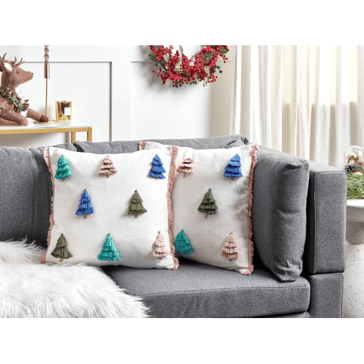 Conjunto de 2 almofadas decorativas SKIMMIA Algodão 45 x 45 cm Branco Padrão natalicio