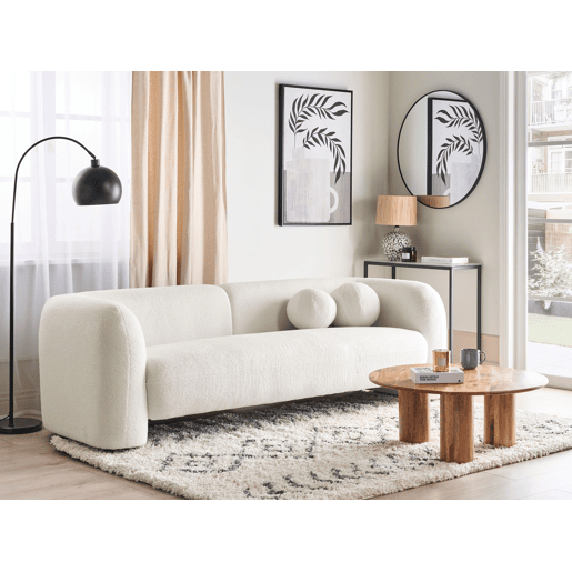Beliani Sofá de 3 lugares Bouclé LEIREN Beliani Sofá de 3 lugares Bouclé LEIREN