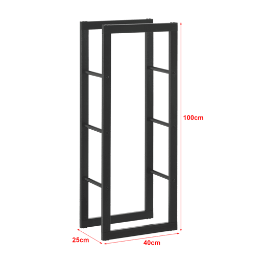 Suporte para lenha Täby em aço 40 x 25 x 100 cm preto en.casa