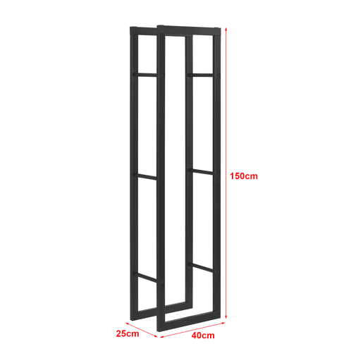 Suporte para lenha Täby em aço 40 x 25 x 150 cm preto en.casa