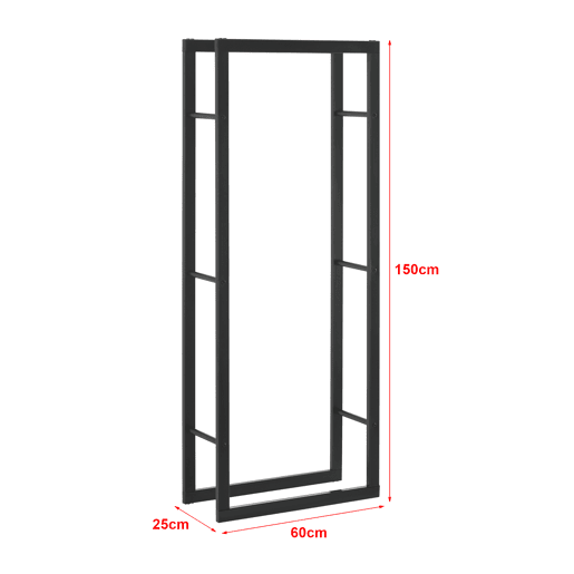 Suporte para lenha Täby em aço 60 x 25 x 150 cm preto en.casa